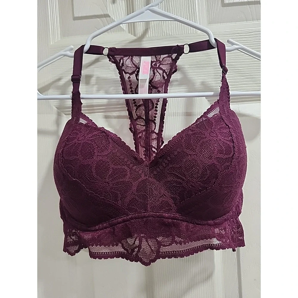Victoria's‎ Secret PINK Push-up Pigeonnant Lace Underwire Bra Sz  S (D-DD) Wine